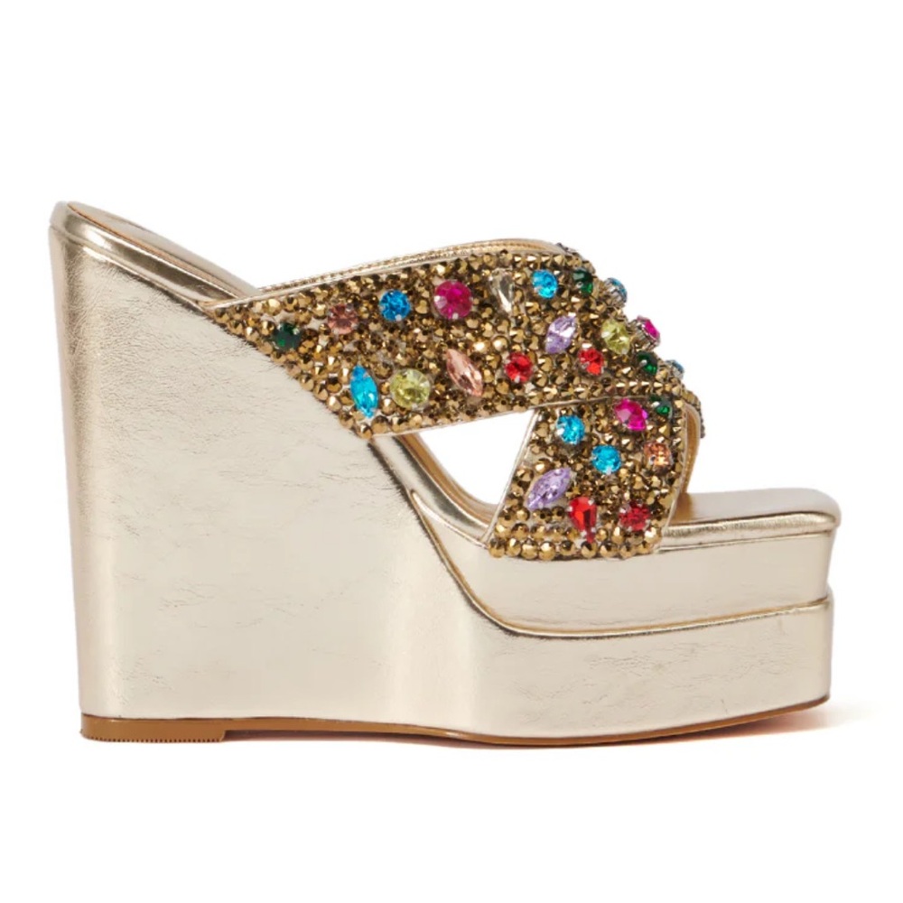 Azalea Wang Gold Embellished Wedge Sandals